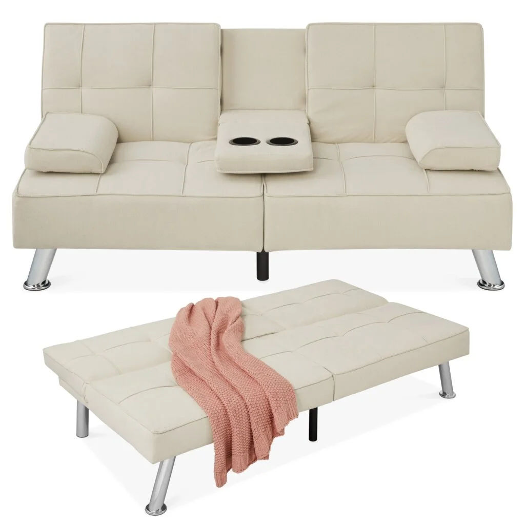 Soft neutral futon seating