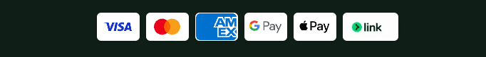 Visa, Mastercard, American Express, Google Pay, Apple Pay and Link accepted