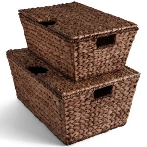 Woven storage basket pair